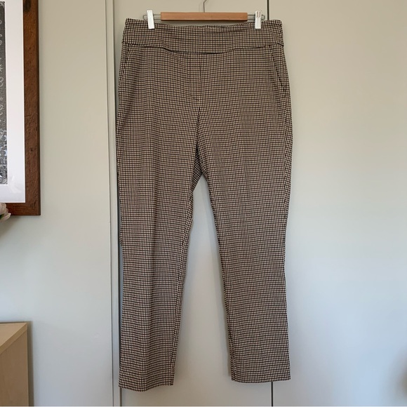 Straight Leg Ankle Dress Pants Brown Gingham Sz 16 - Picture 2 of 12